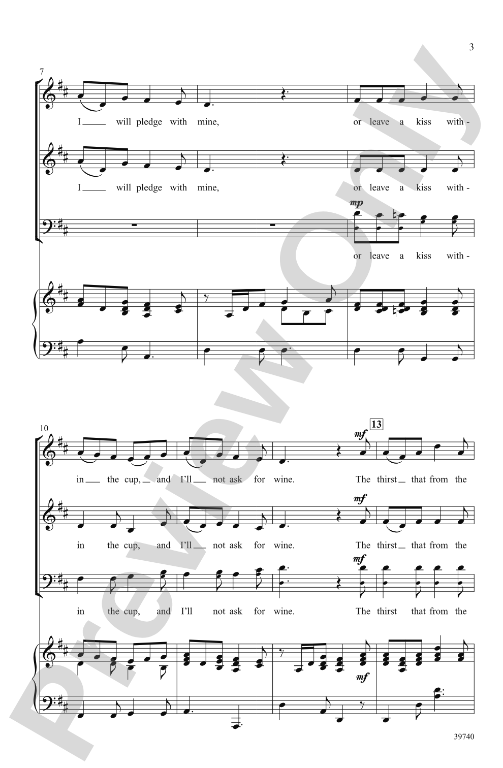 Drink to Me Only with Thine Eyes: 3-Part Mixed Choral Octavo