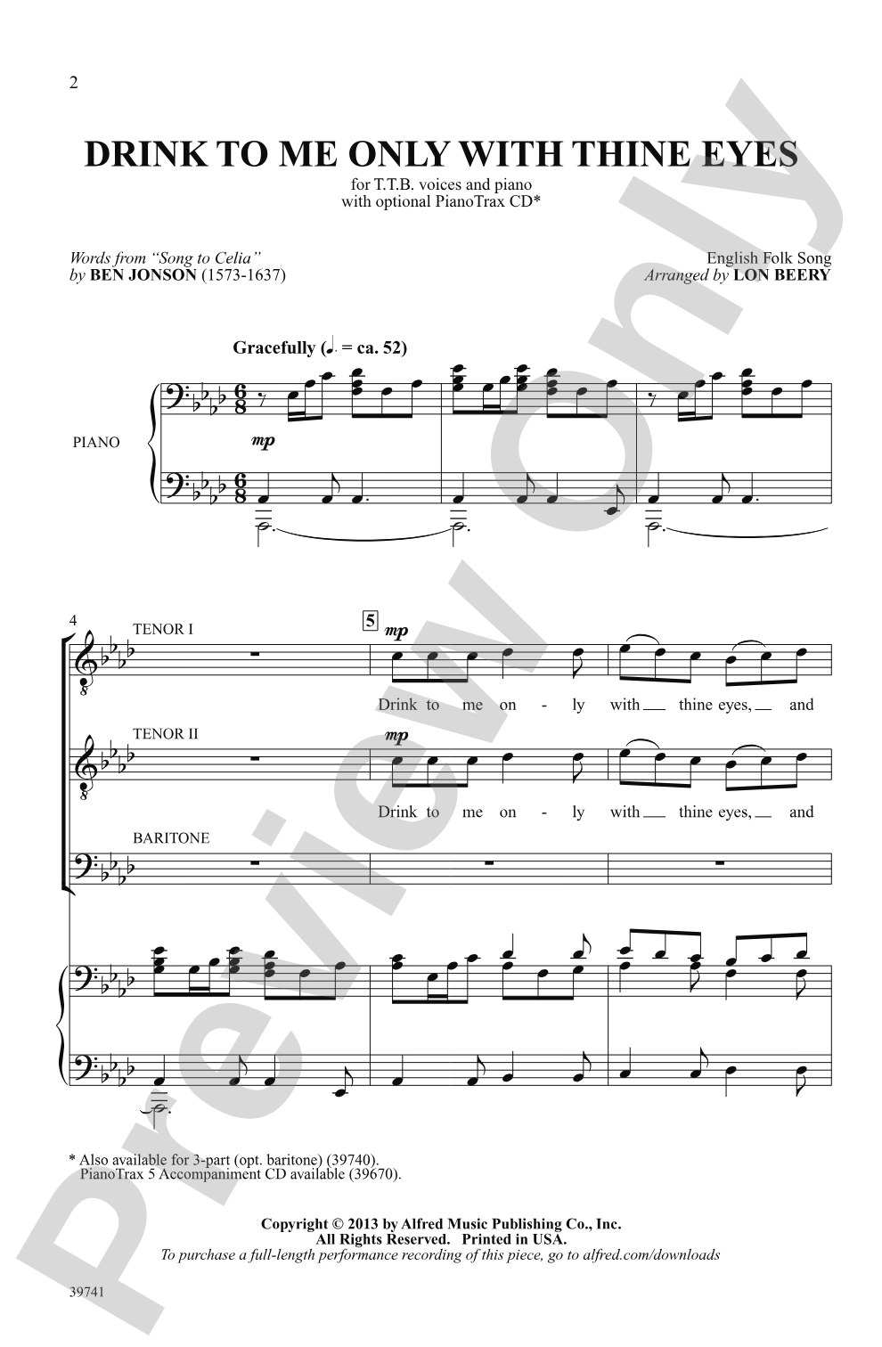 Drink to Me Only with Thine Eyes: TTB Choral Octavo