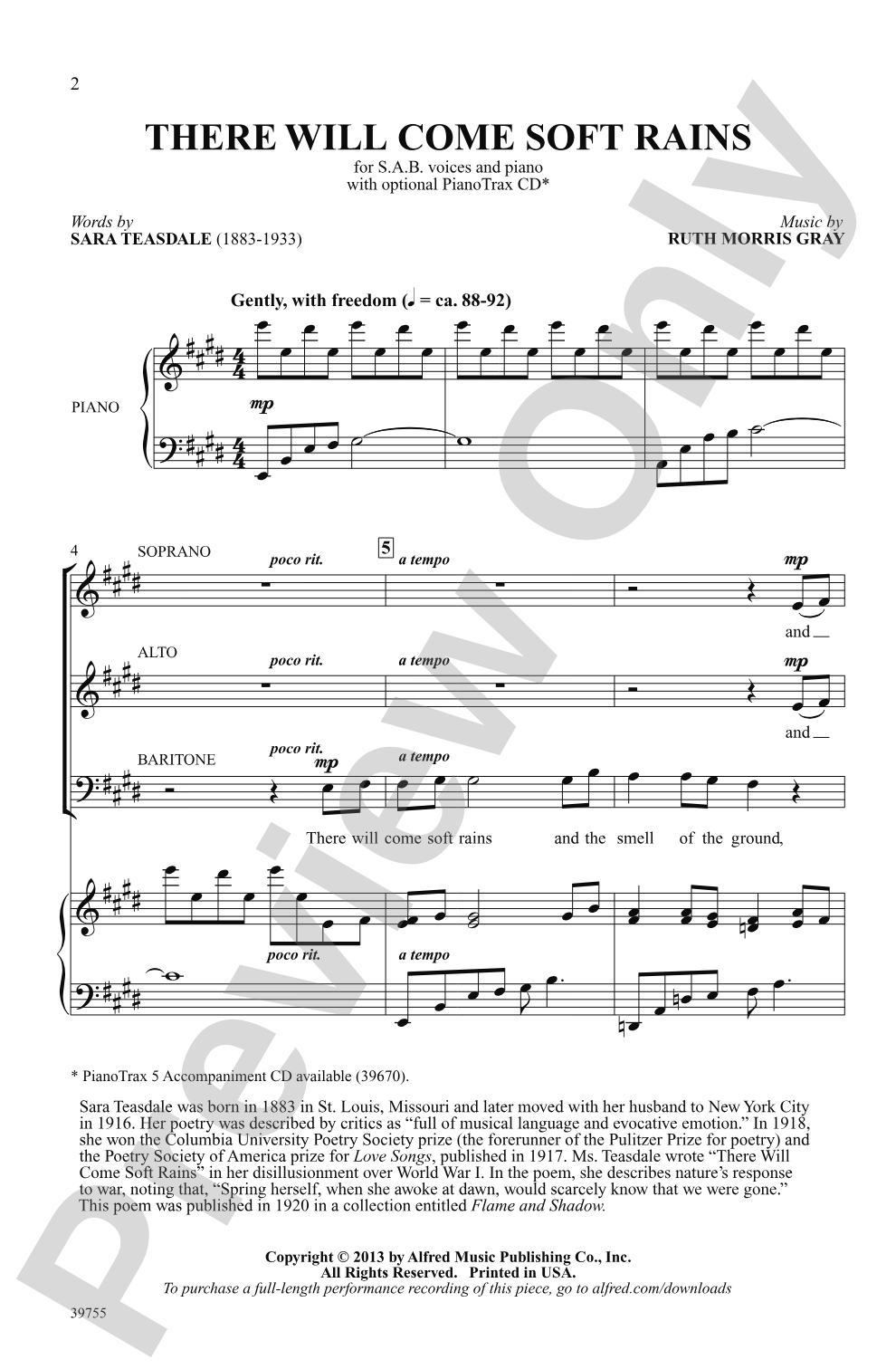 There Will Come Soft Rains: SAB Choral Octavo