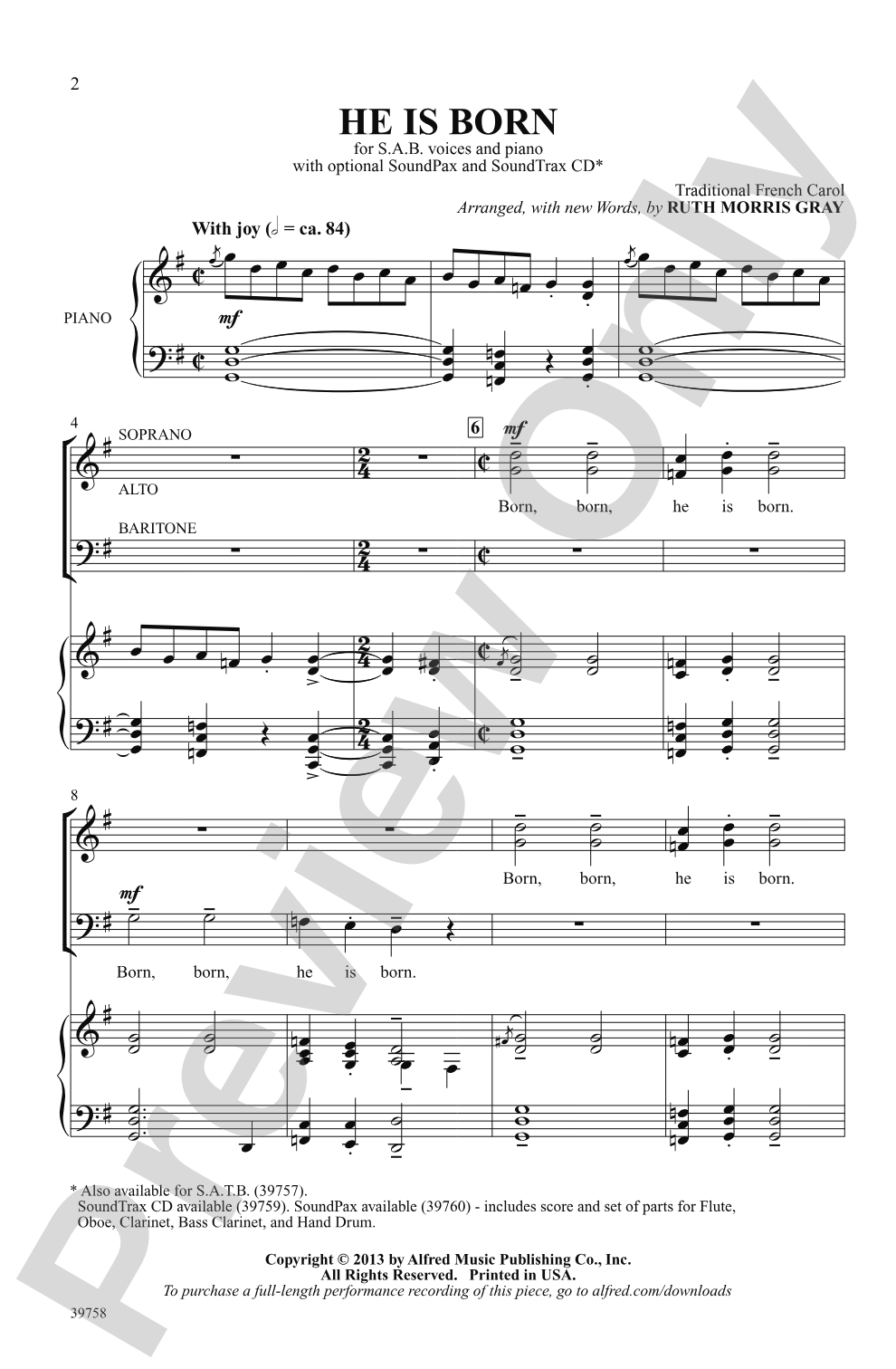 He Is Born: SAB Choral Octavo