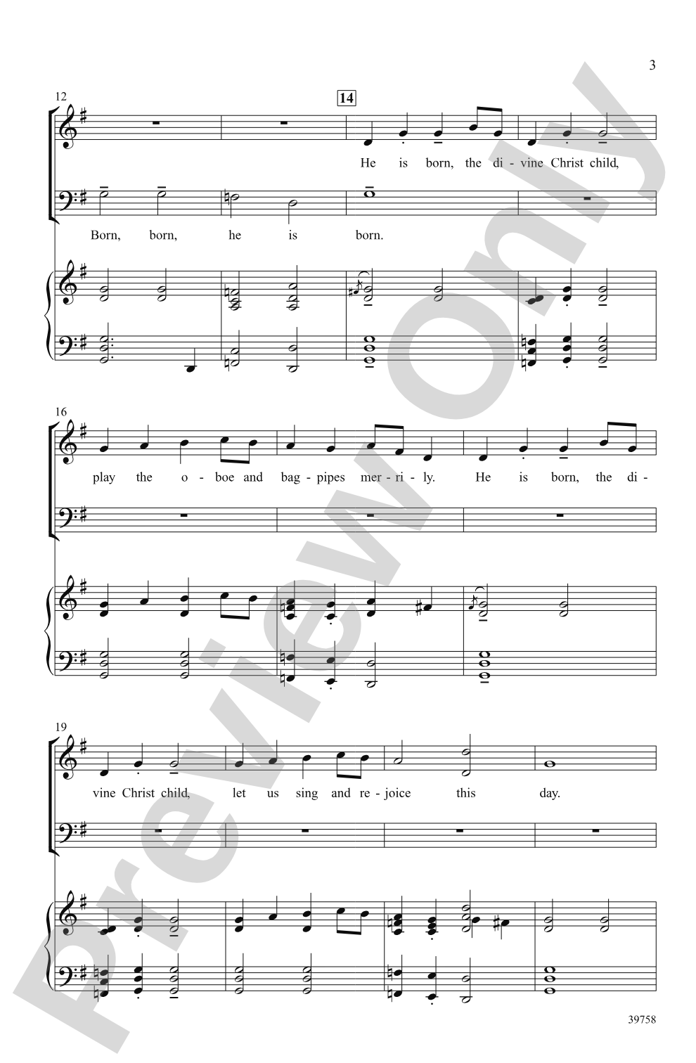 He Is Born: SAB Choral Octavo