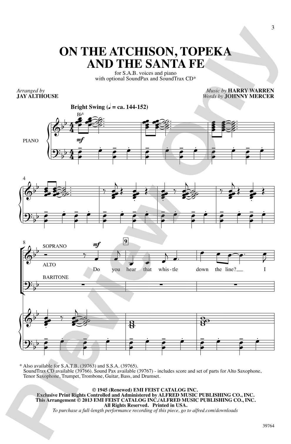 On the Atchison, Topeka and the Santa Fe: SAB Choral Octavo