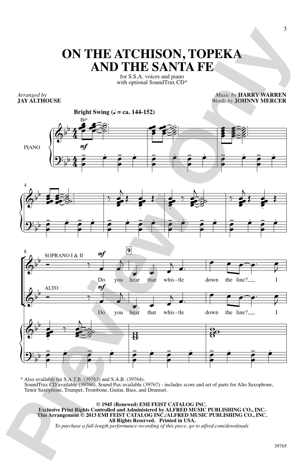 On the Atchison, Topeka and the Santa Fe: SSA Choral Octavo