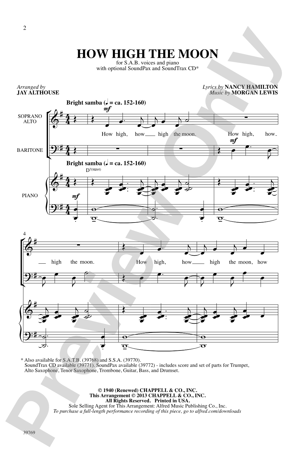 How High the Moon: SAB Choral Octavo