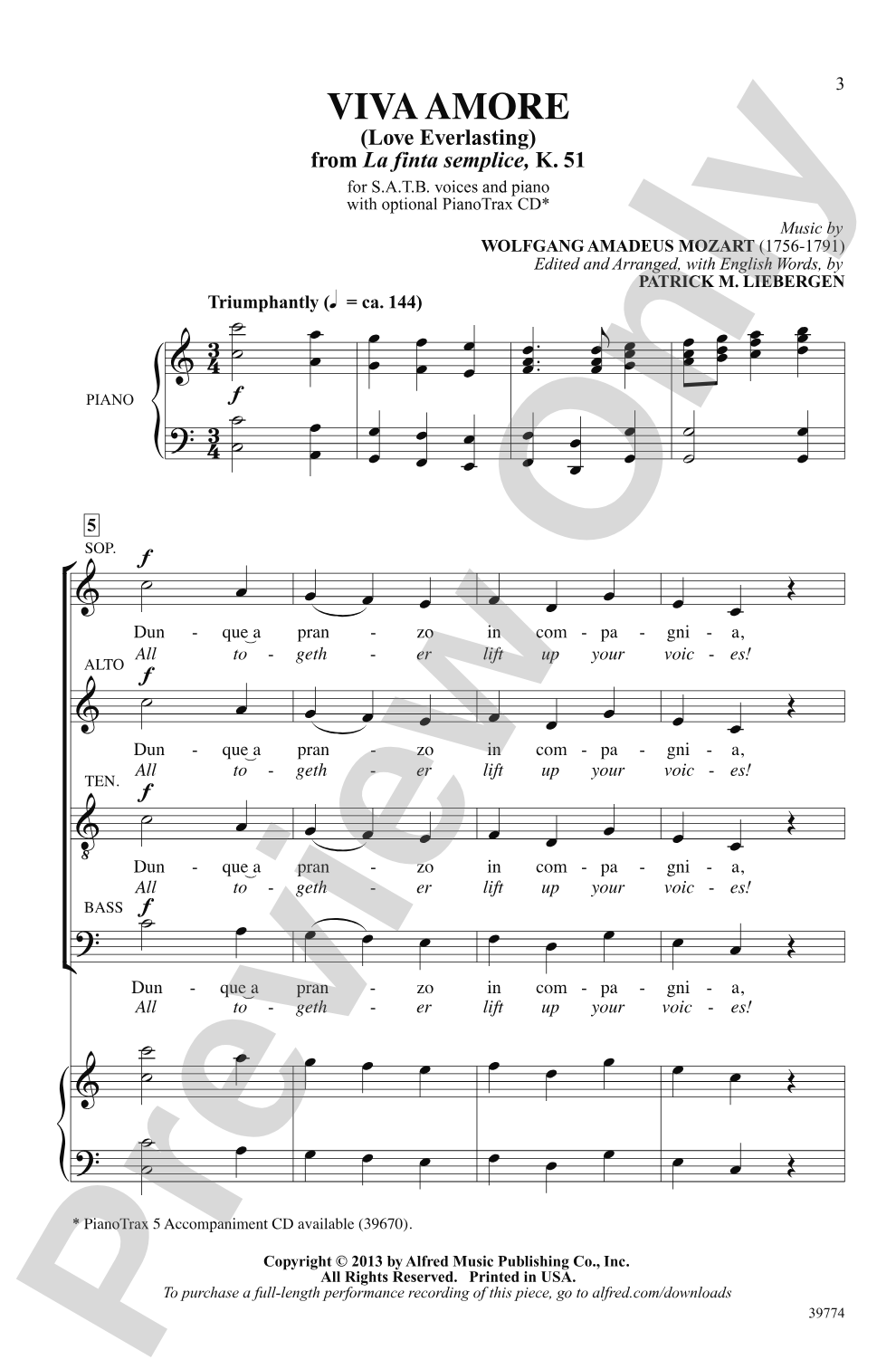 Viva Amore: SATB Choral Octavo
