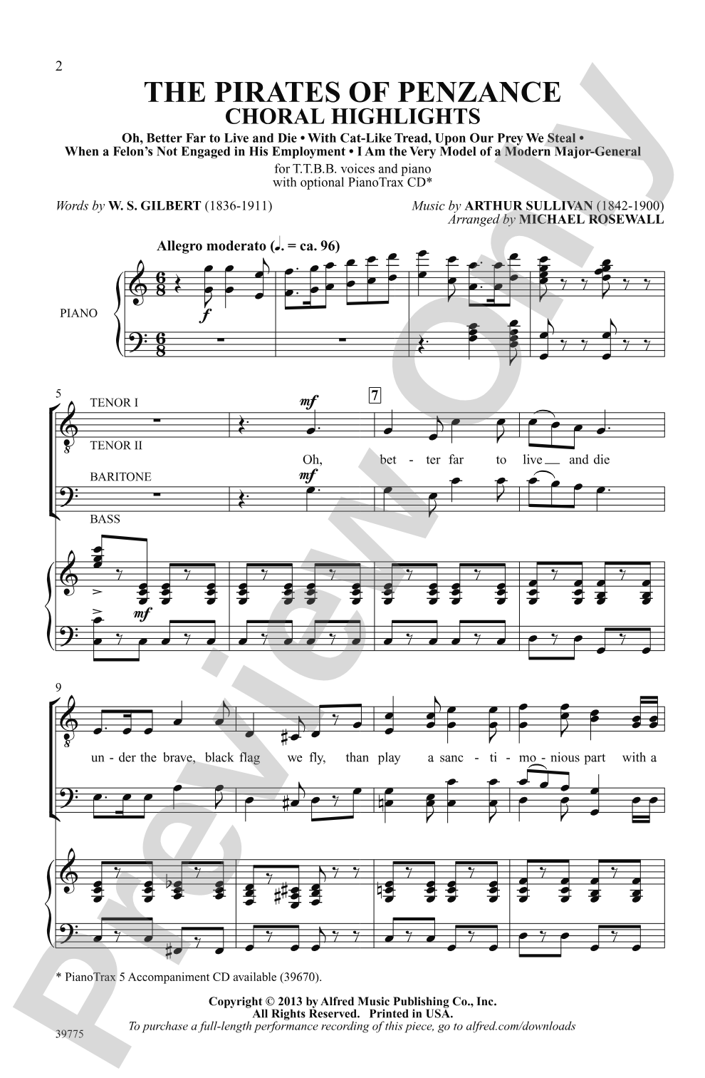 The Pirates of Penzance: Choral Highlights: TTBB Choral Octavo