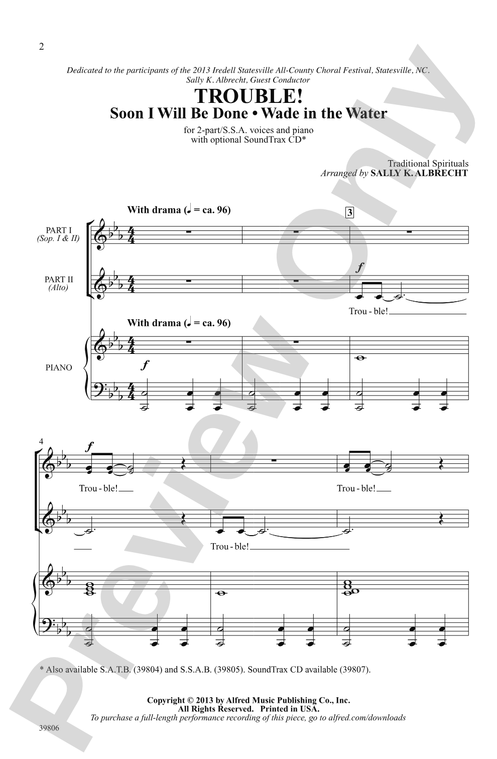Trouble!: 2-Part / SSA Choral Octavo