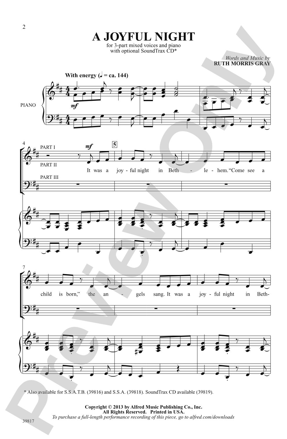 A Joyful Night: 3-Part Mixed Choral Octavo