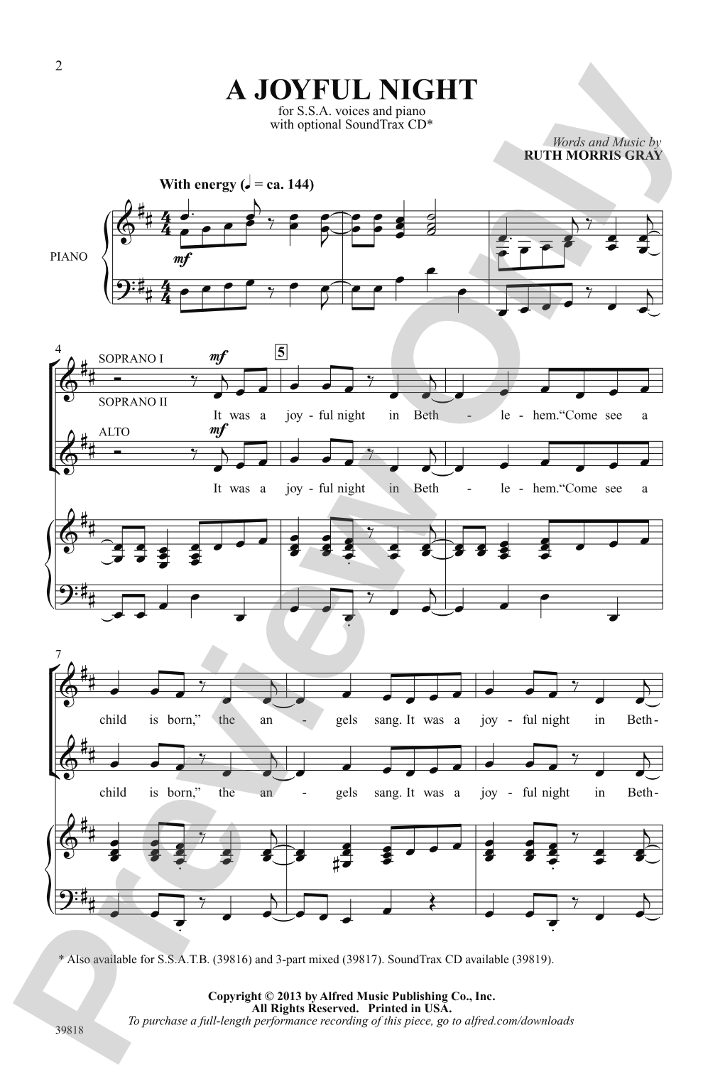 A Joyful Night: SSA Choral Octavo