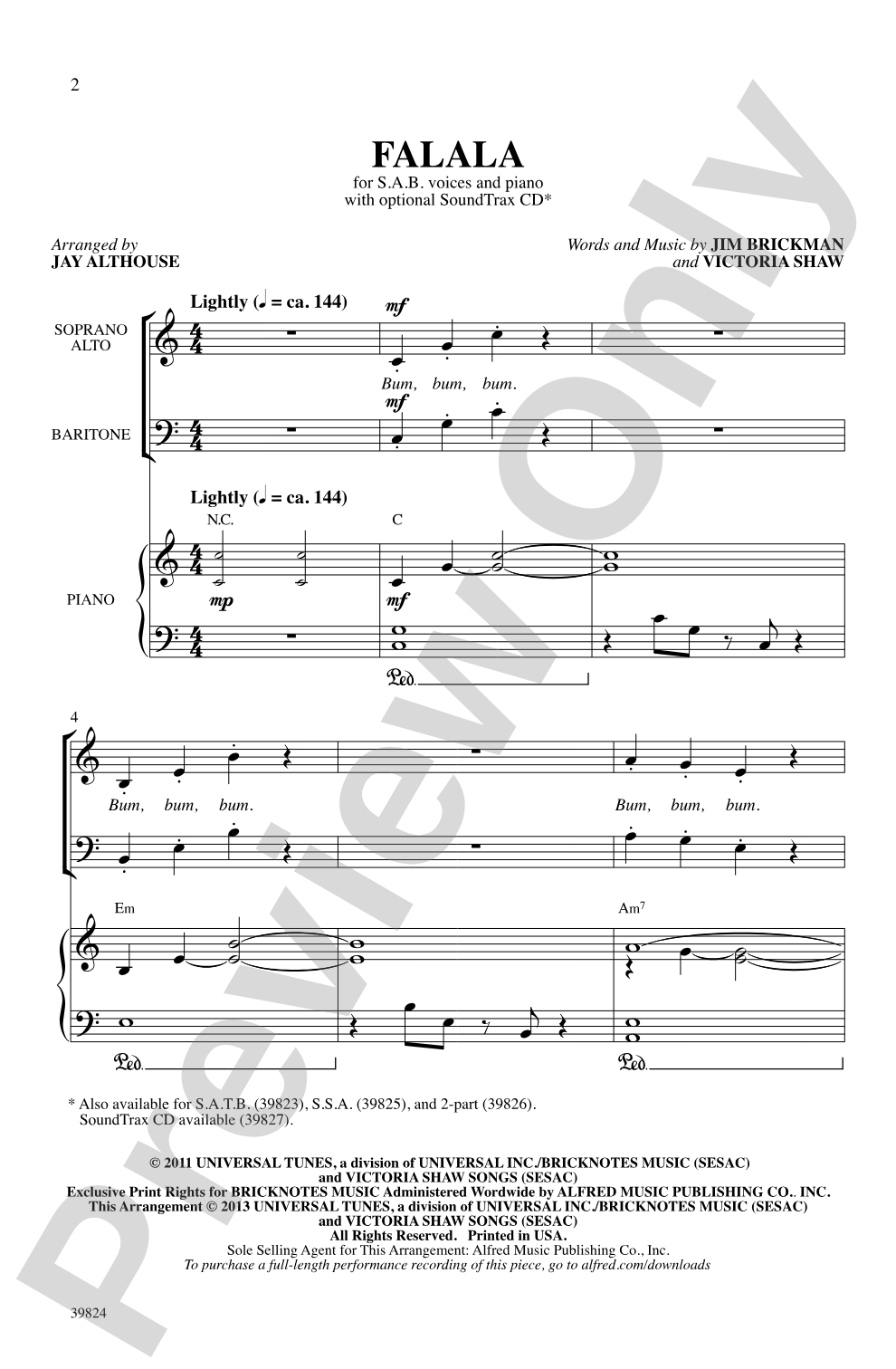 Falala: SAB Choral Octavo