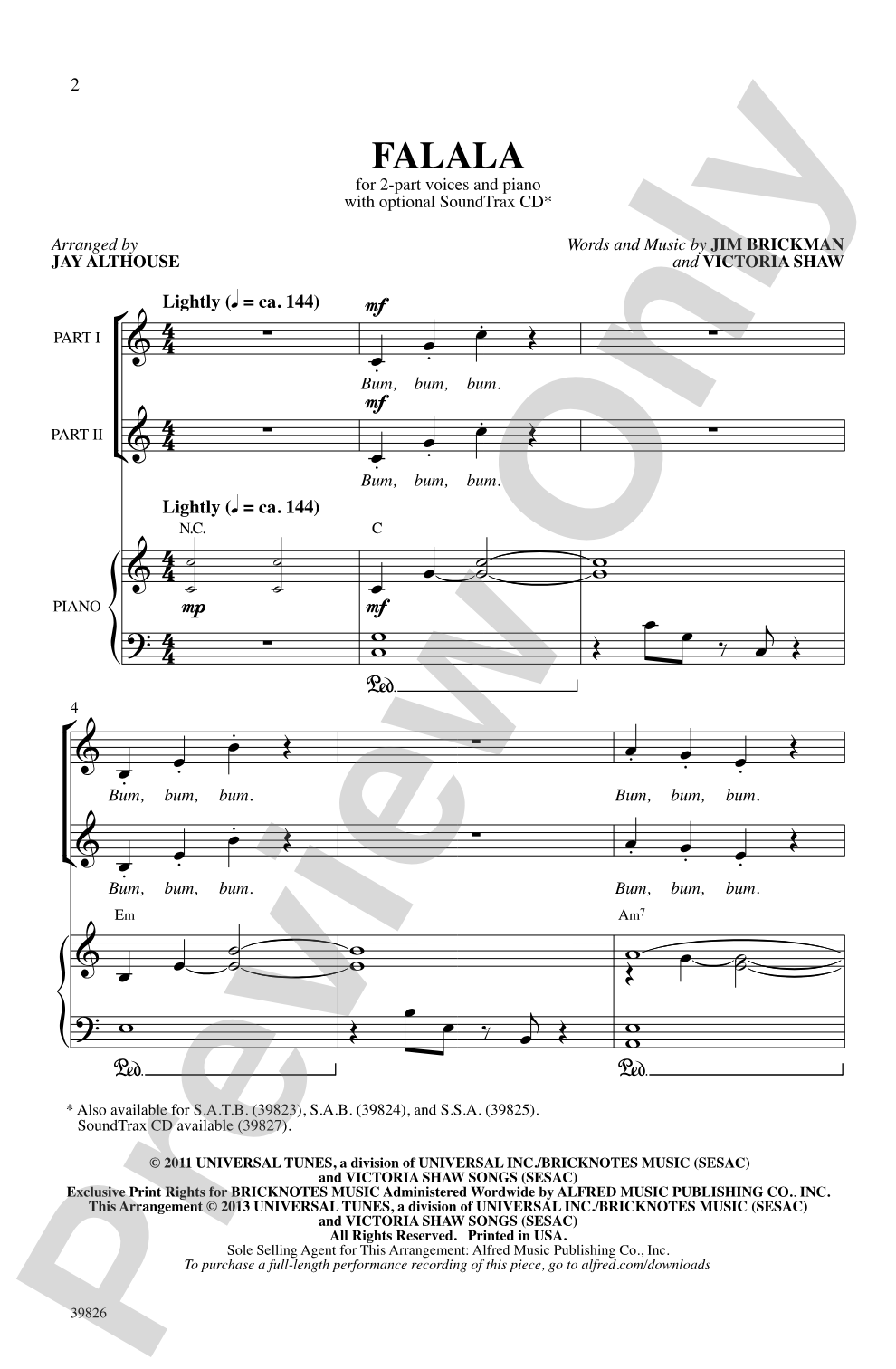 Falala: 2-Part Choral Octavo