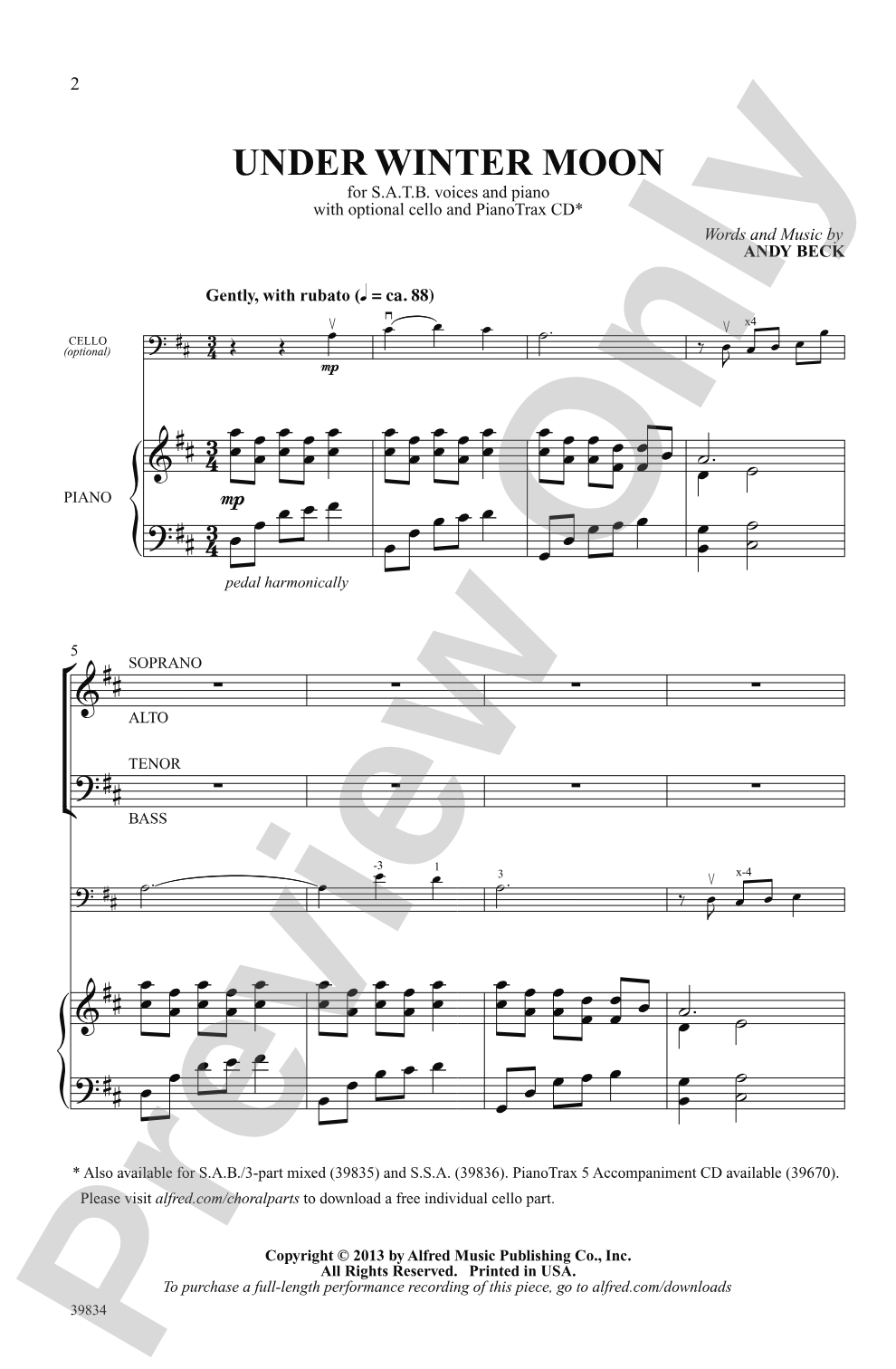 Under Winter Moon: SATB Choral Octavo