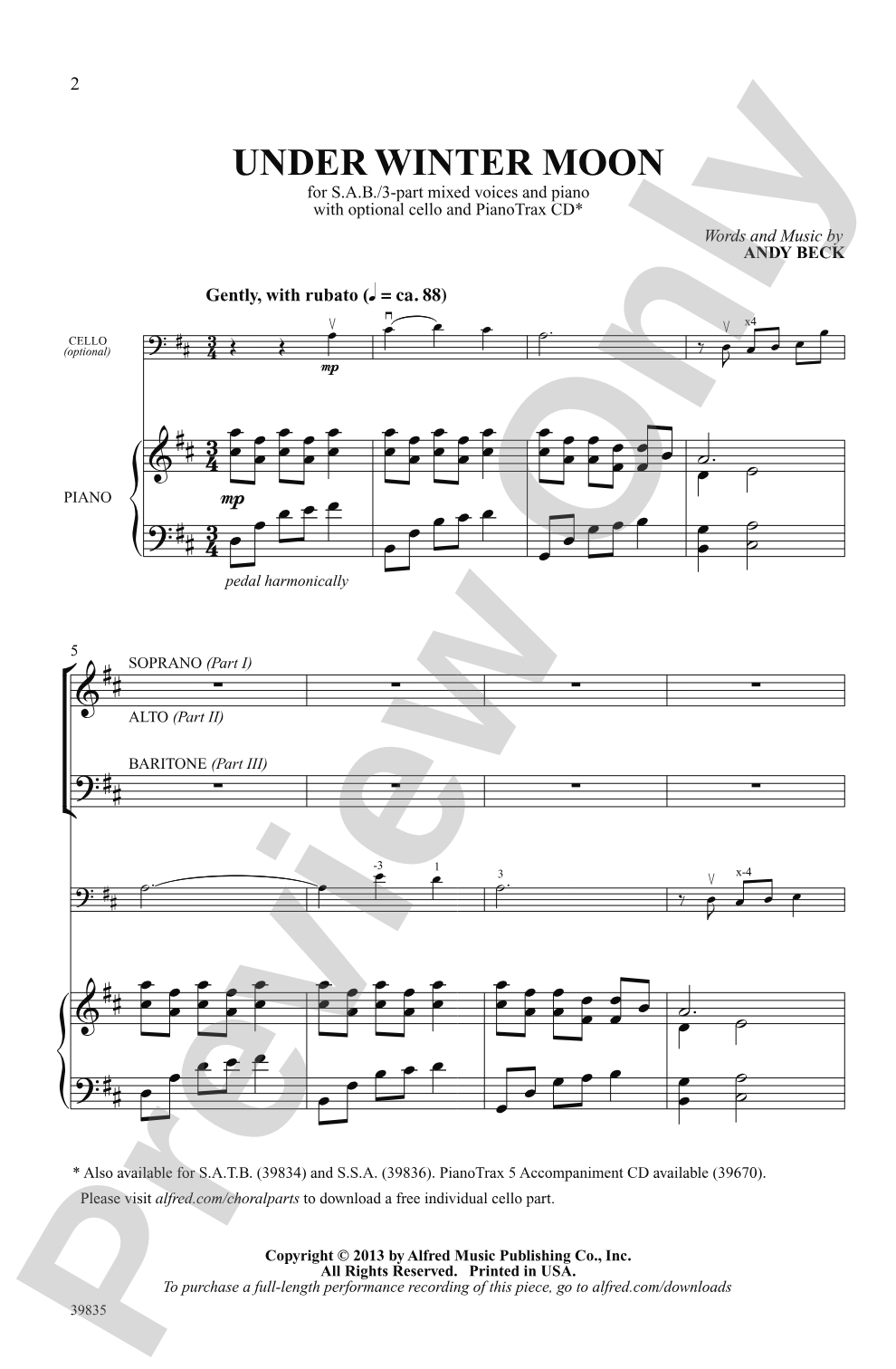 Under Winter Moon: 3-Part / SAB Choral Octavo
