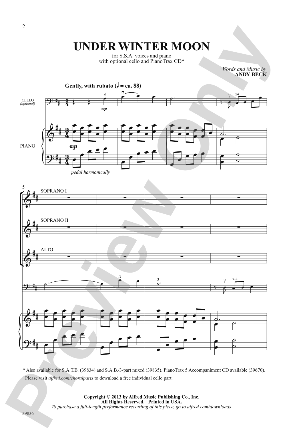 Under Winter Moon: SSA Choral Octavo