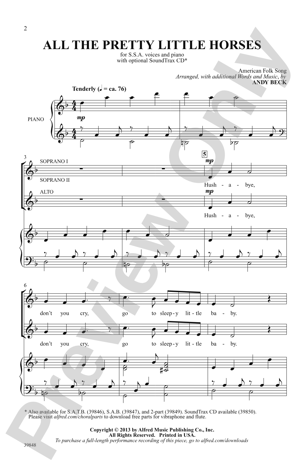 All the Pretty Little Horses: SSA Choral Octavo
