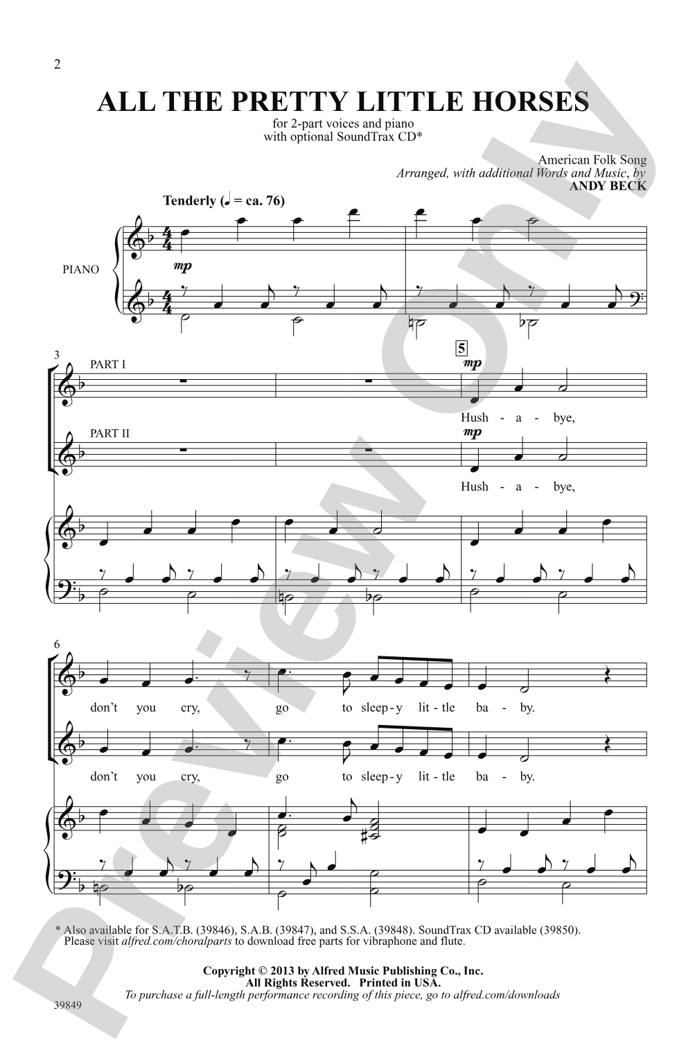 All the Pretty Little Horses: 2-Part Choral Octavo