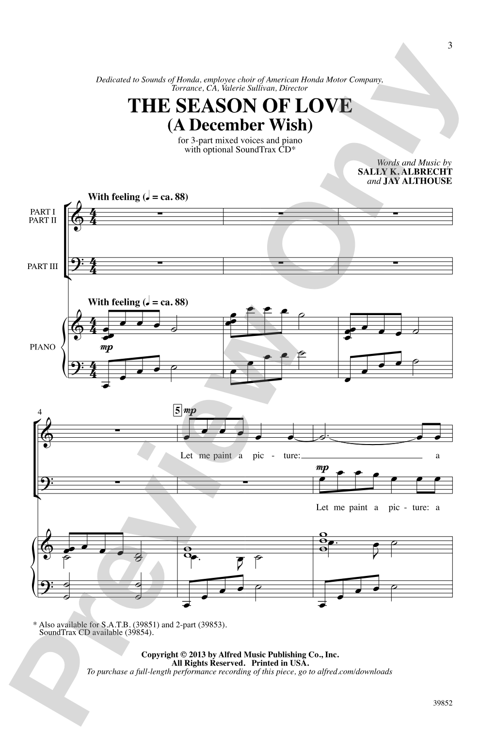 The Season of Love: 3-Part Mixed Choral Octavo