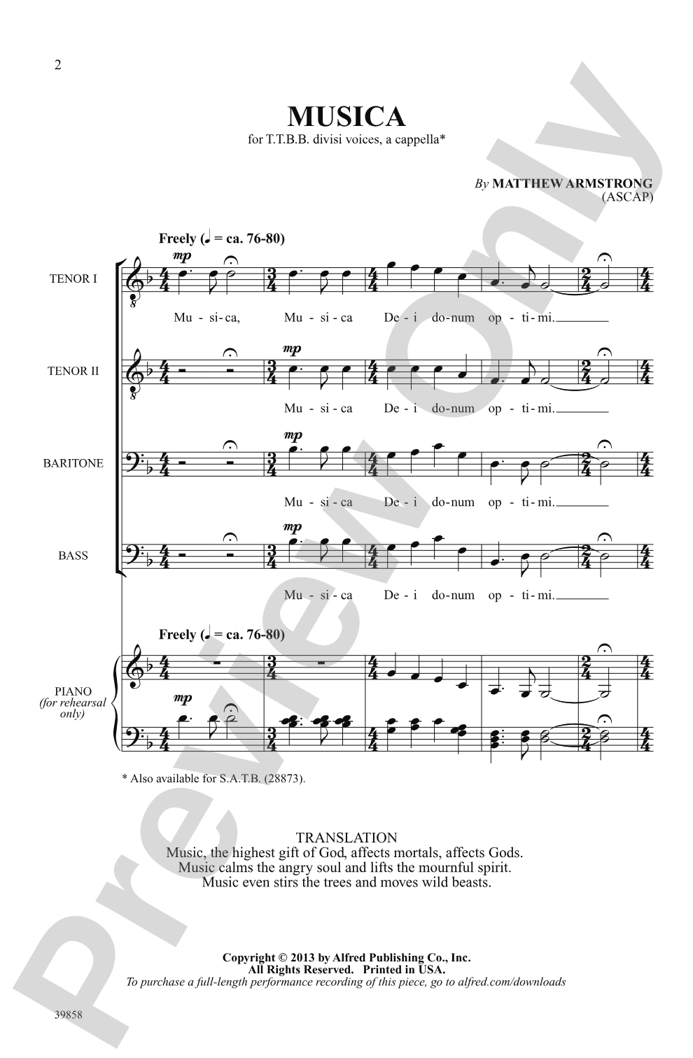 Musica: TTBB, <i>a cappella</i> Choral Octavo