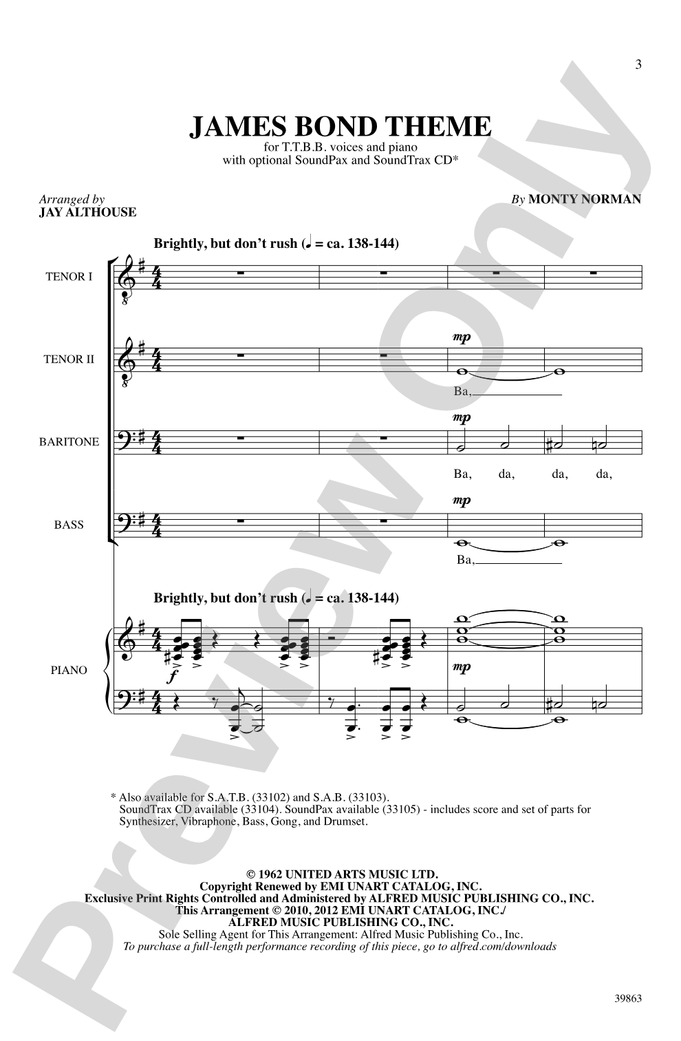 James Bond Theme: TTBB Choral Octavo