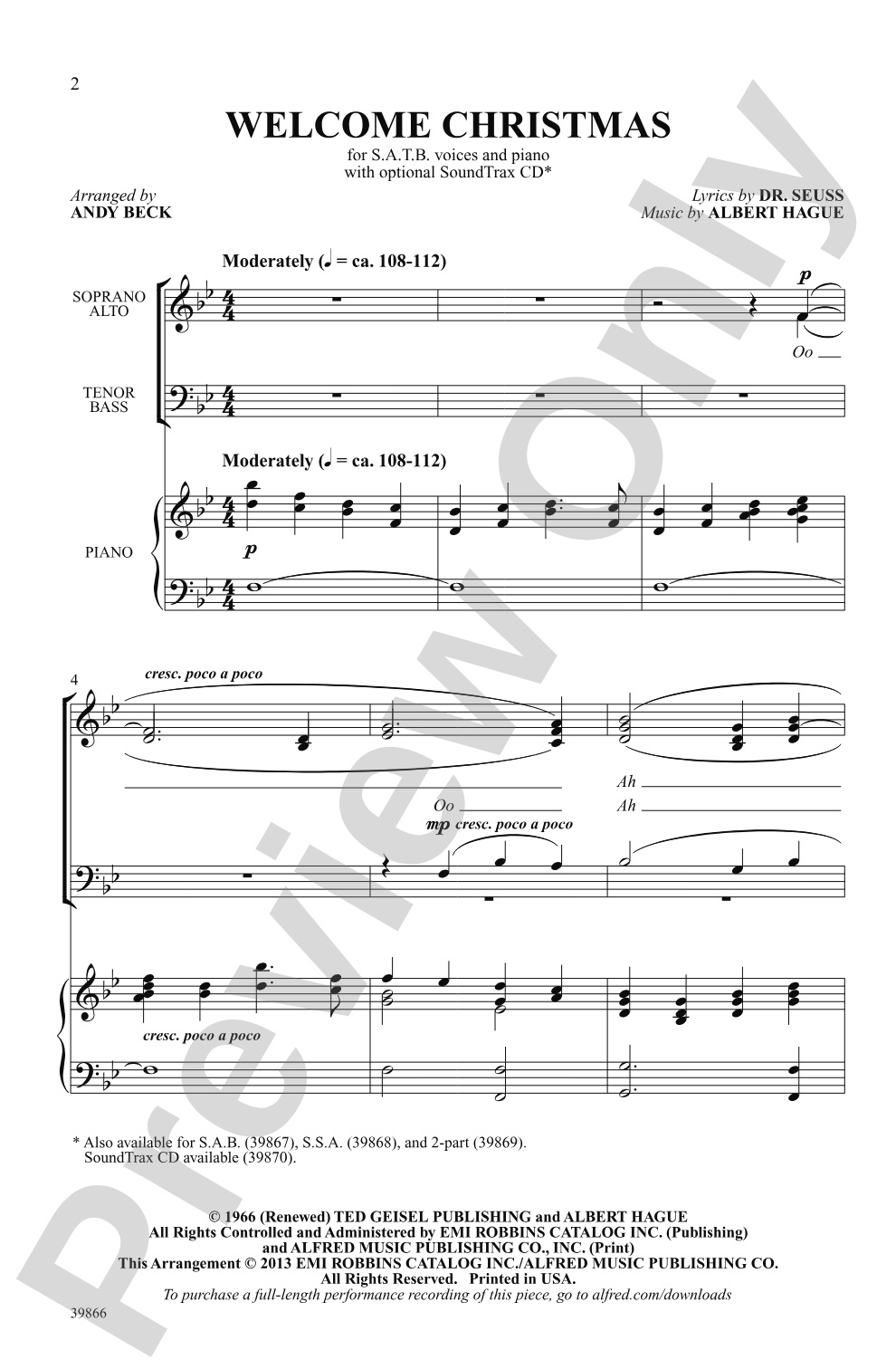 Welcome Christmas (from <i>How the Grinch Stole Christmas</i>): SATB Choral Octavo