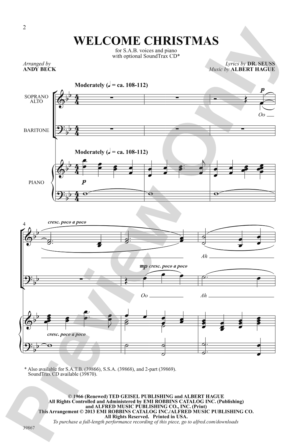 Welcome Christmas (from <i>How the Grinch Stole Christmas</i>): SAB Choral Octavo