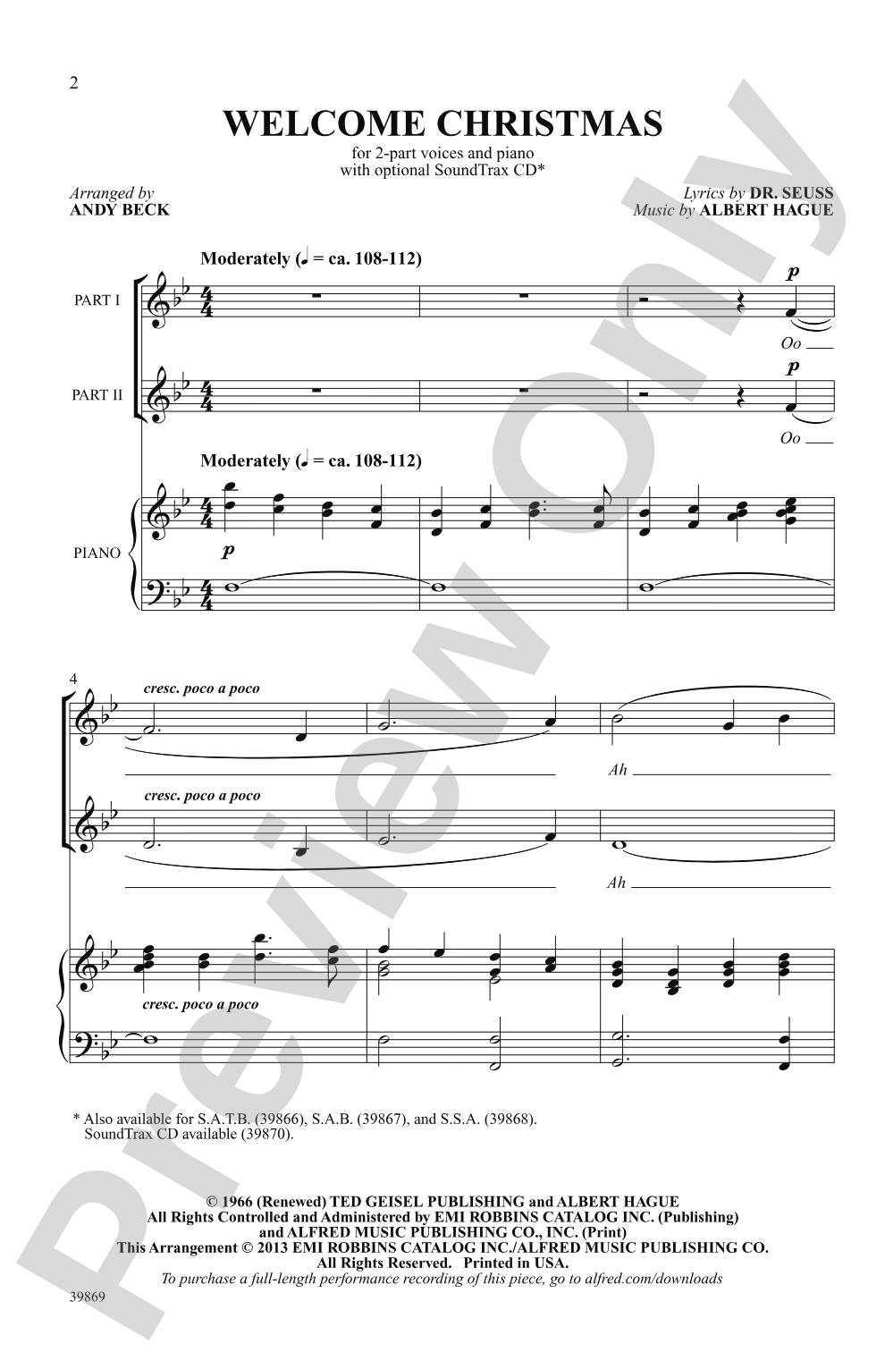 Welcome Christmas (from <i>How the Grinch Stole Christmas</i>): 2-Part Choral Octavo