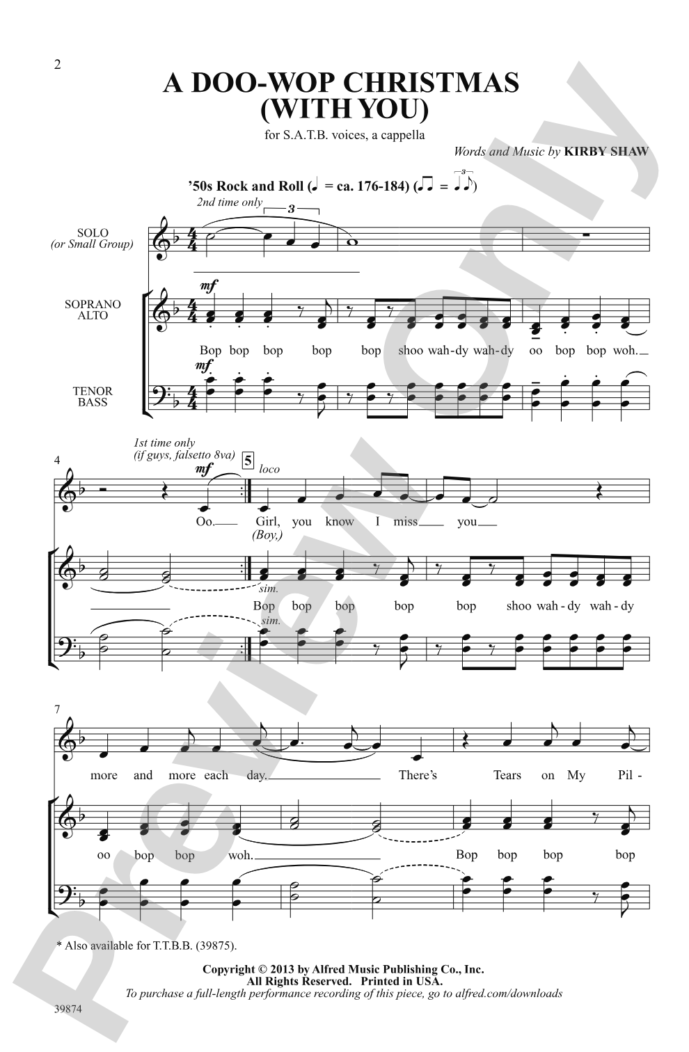 A Doo-Wop Christmas (With You): SATB, <i>a cappella</i> Choral Octavo