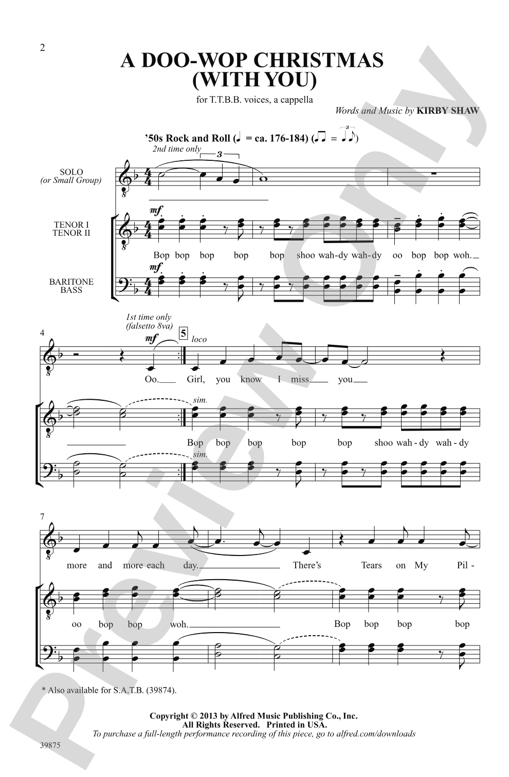 A Doo-Wop Christmas (With You): TTBB, <i>a cappella</i> Choral Octavo