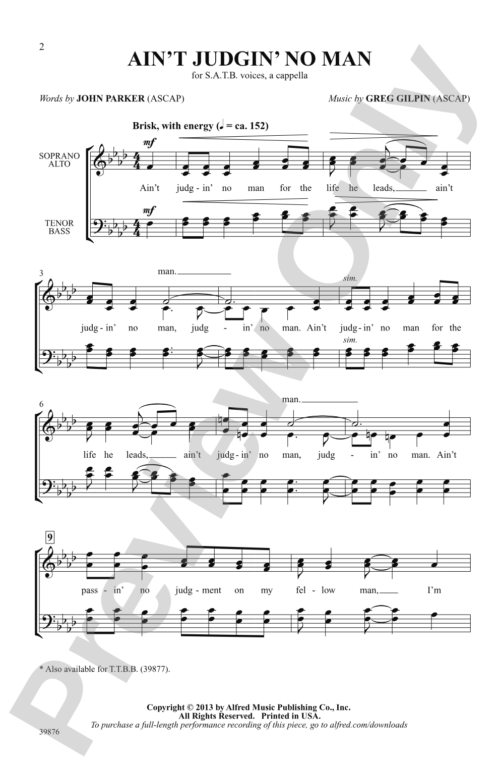 Ain't Judgin' No Man: SATB, <i>a cappella</i> Choral Octavo