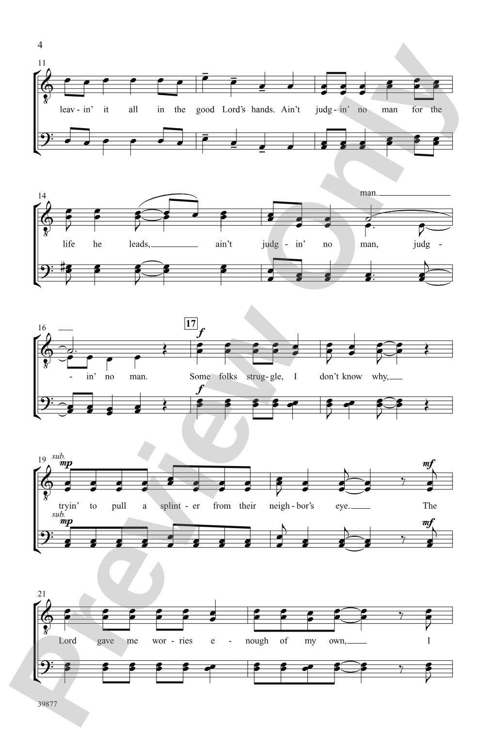Ain't Judgin' No Man: TTBB, <i>a cappella</i> Choral Octavo