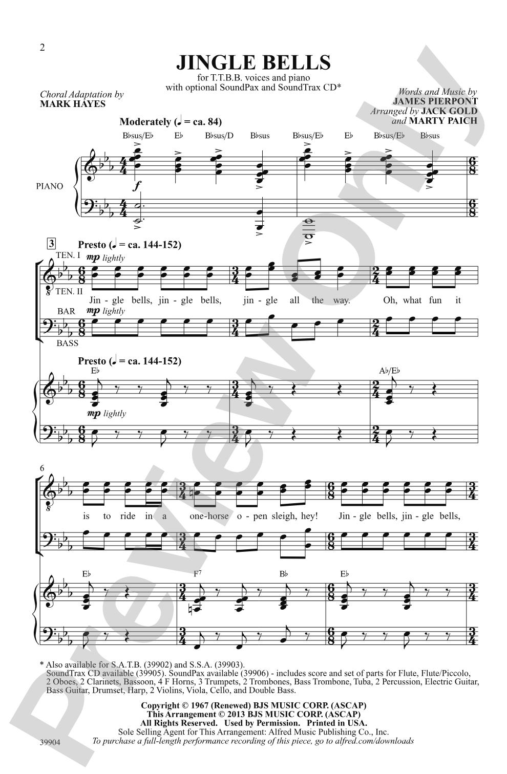 Jingle Bells: TTBB Choral Octavo
