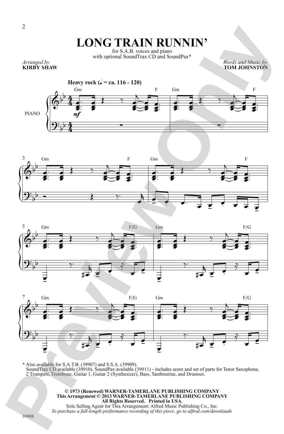 Long Train Runnin': SAB Choral Octavo