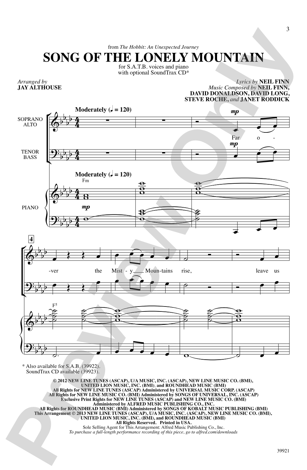 Song of the Lonely Mountain (from <i>The Hobbit: An Unexpected Journey</i>): SATB Choral Octavo
