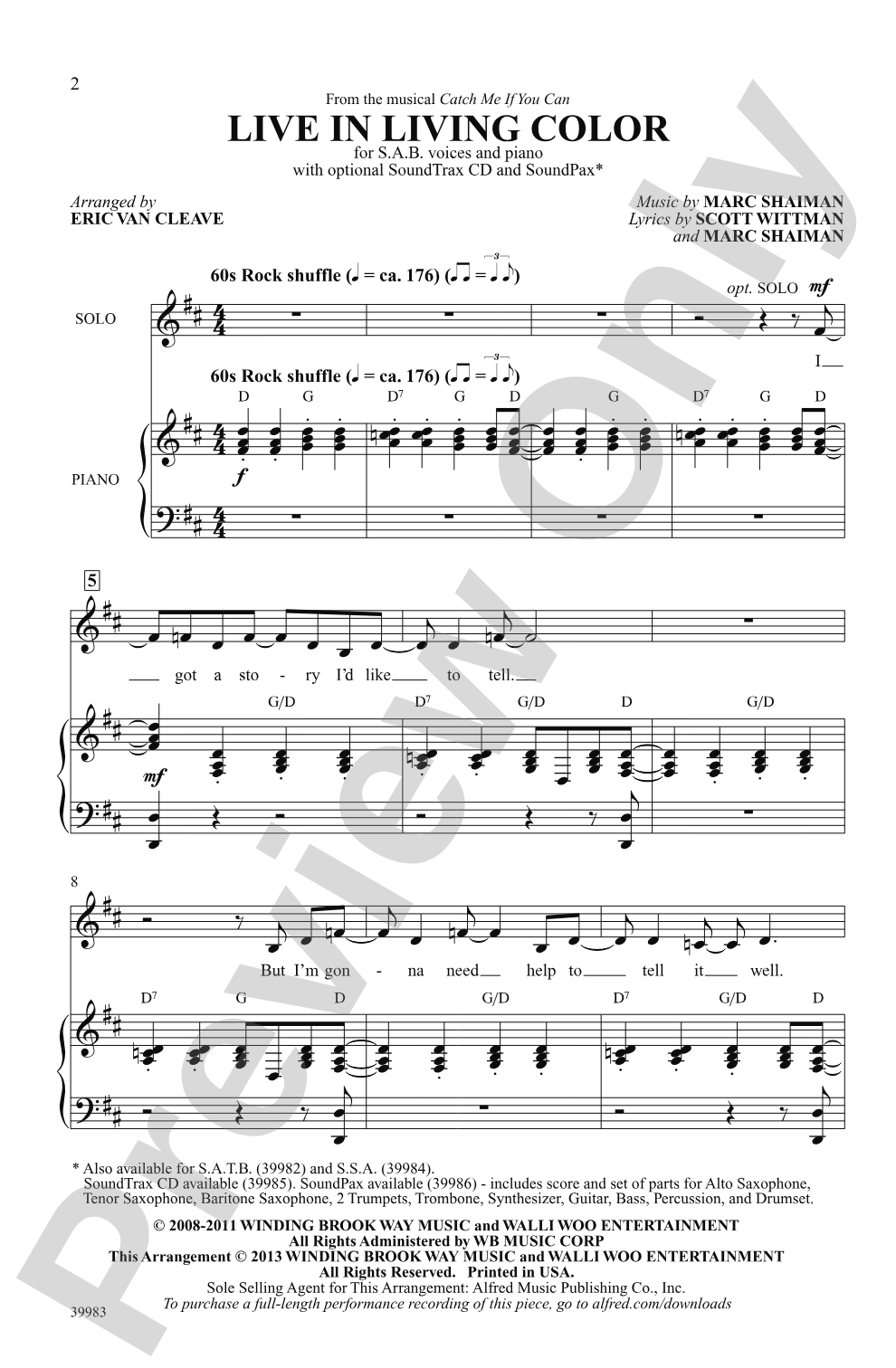 Live in Living Color (from the musical <i>Catch Me If You Can</i>): SAB Choral Octavo