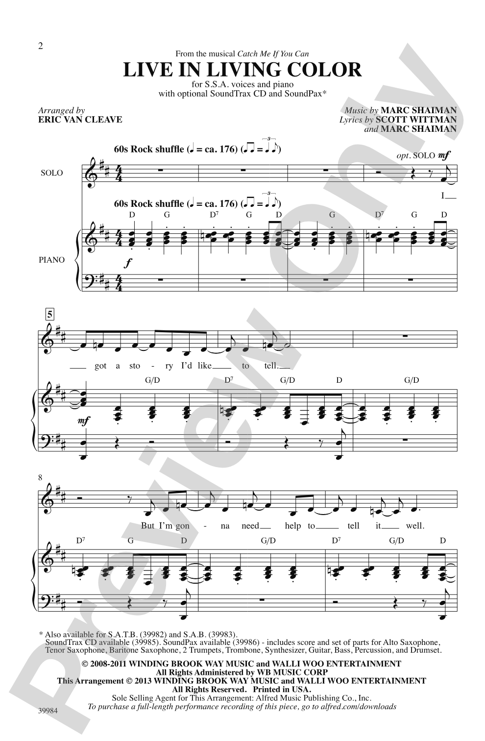 Live in Living Color (from the musical <i>Catch Me If You Can</i>): SSA Choral Octavo