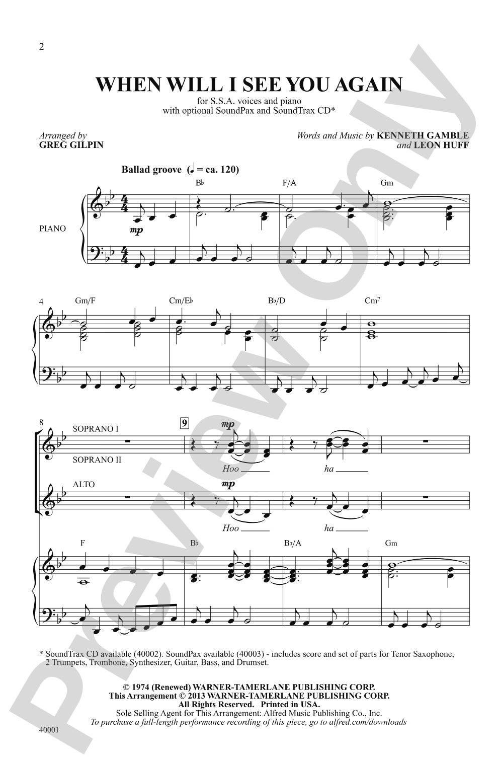When Will I See You Again: SSA Choral Octavo