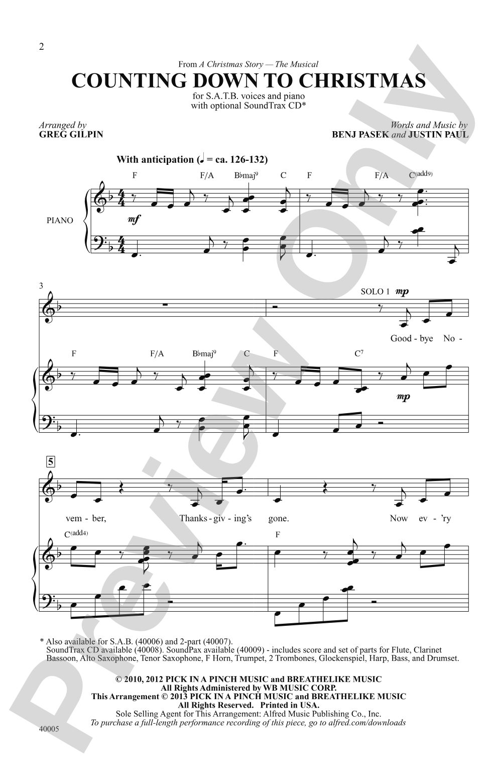 Counting Down to Christmas (from <i>A Christmas Story: The Musical</i>): SATB Choral Octavo
