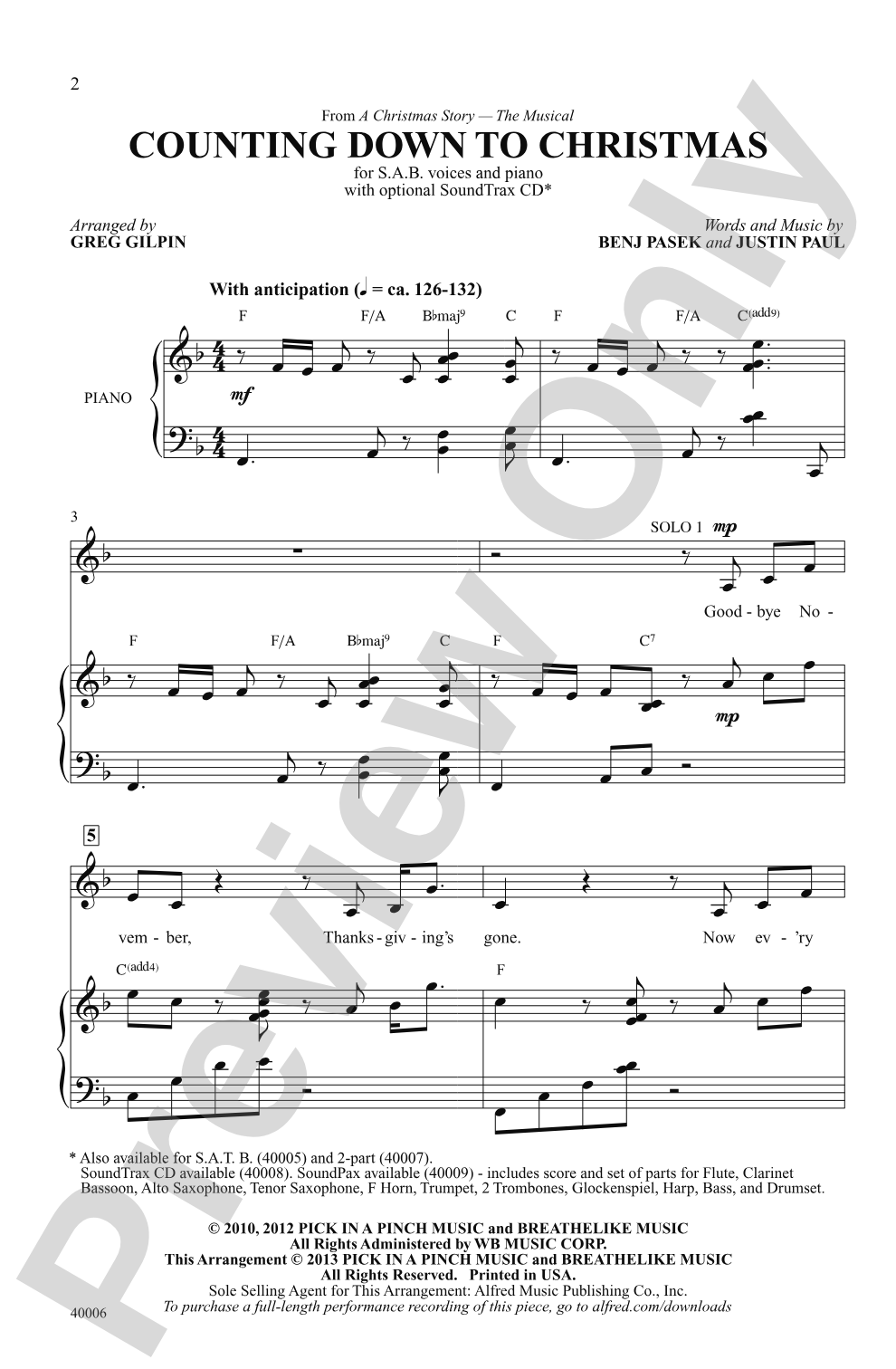 Counting Down to Christmas (from <i>A Christmas Story: The Musical</i>): SAB Choral Octavo