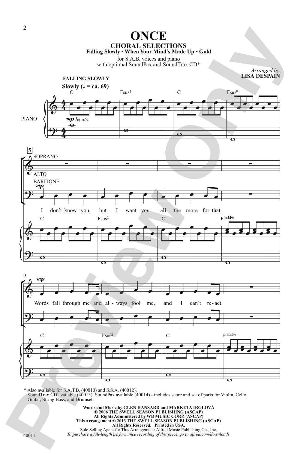 Once: SAB Choral Octavo