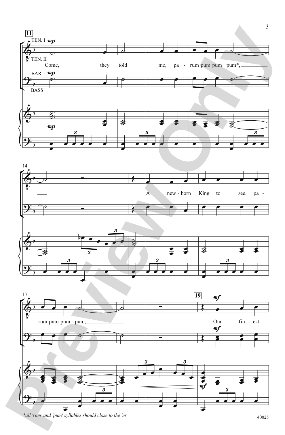 The Little Drummer Boy: TTBB Choral Octavo