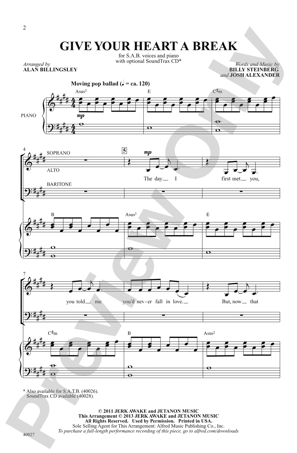 Give Your Heart a Break: SAB Choral Octavo