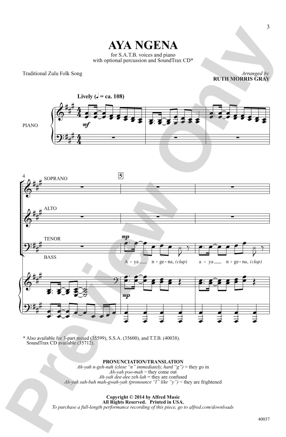 Aya Ngena: SATB Choral Octavo