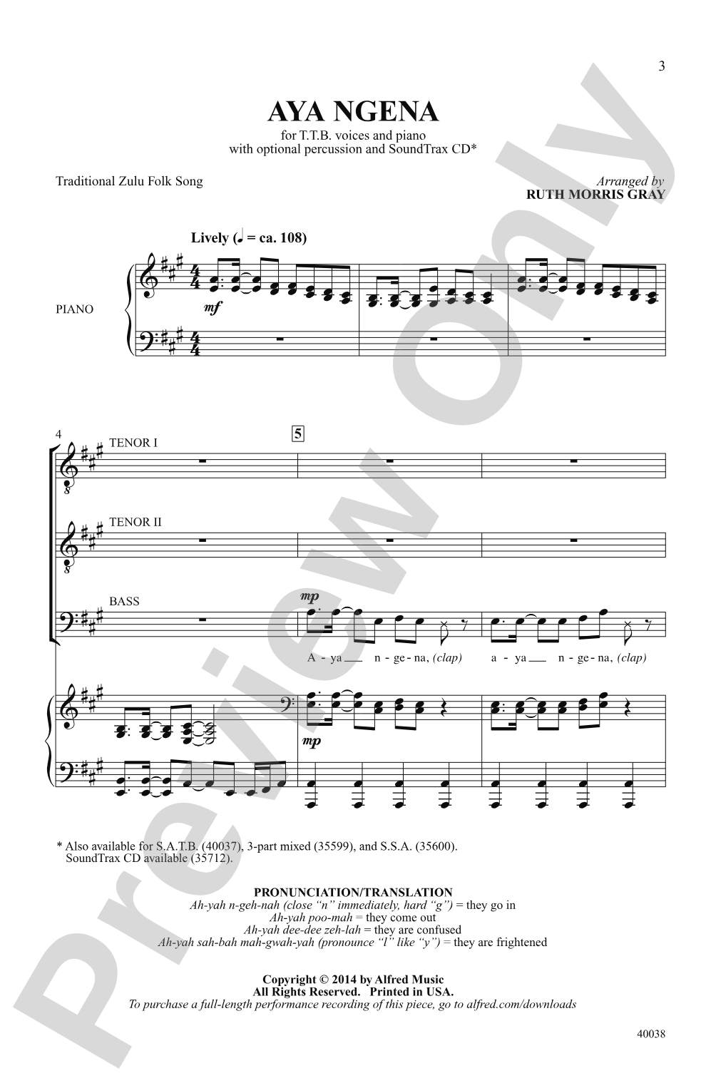 Aya Ngena: TTB Choral Octavo