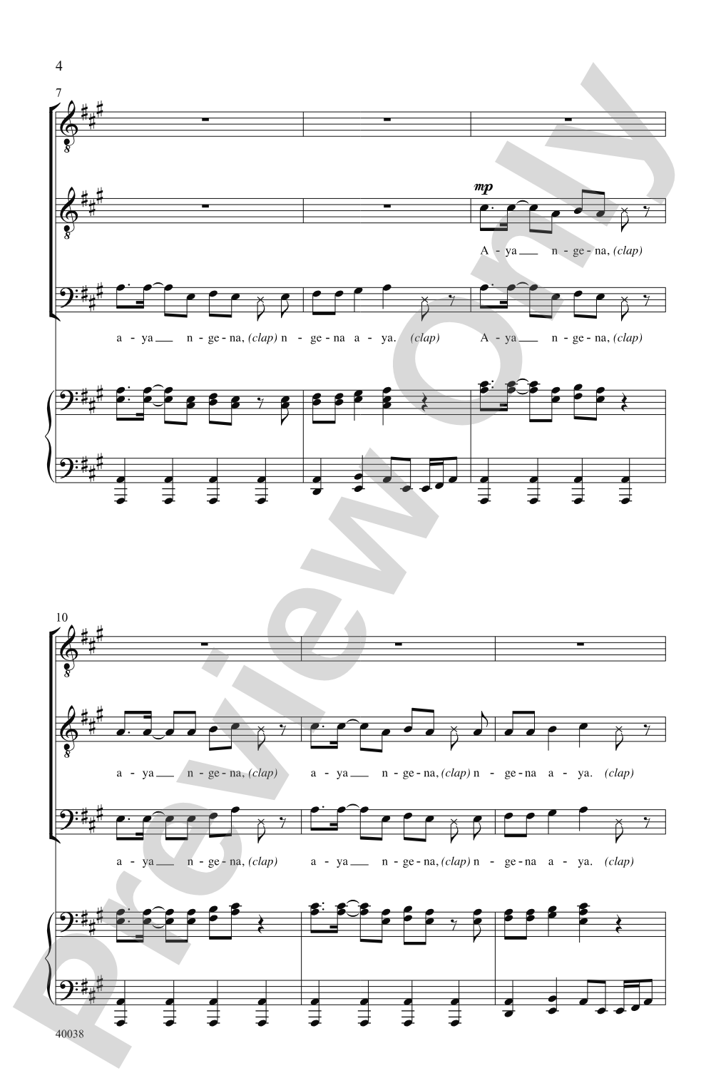 Aya Ngena: TTB Choral Octavo