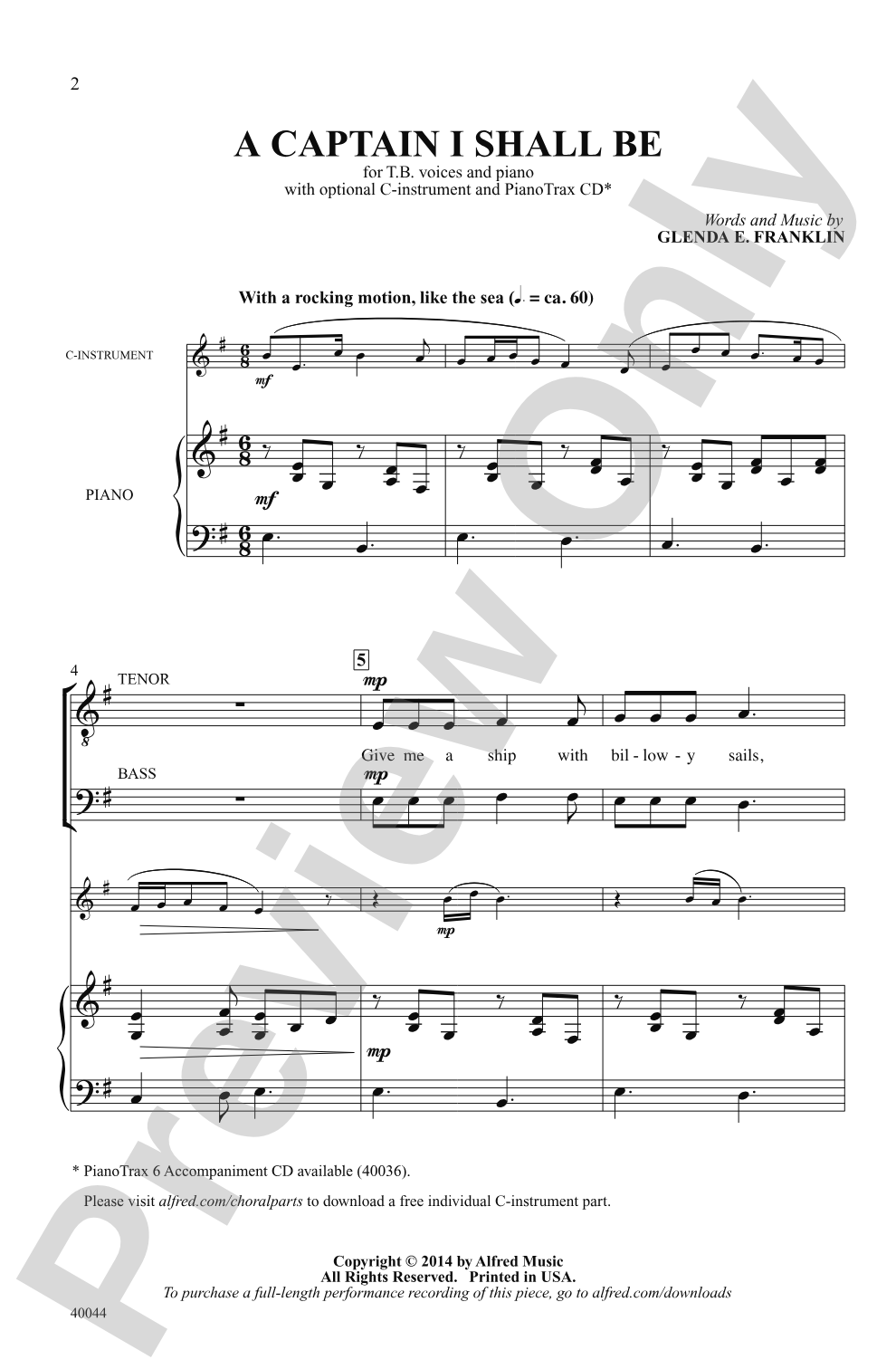 A Captain I Shall Be: TB Choral Octavo