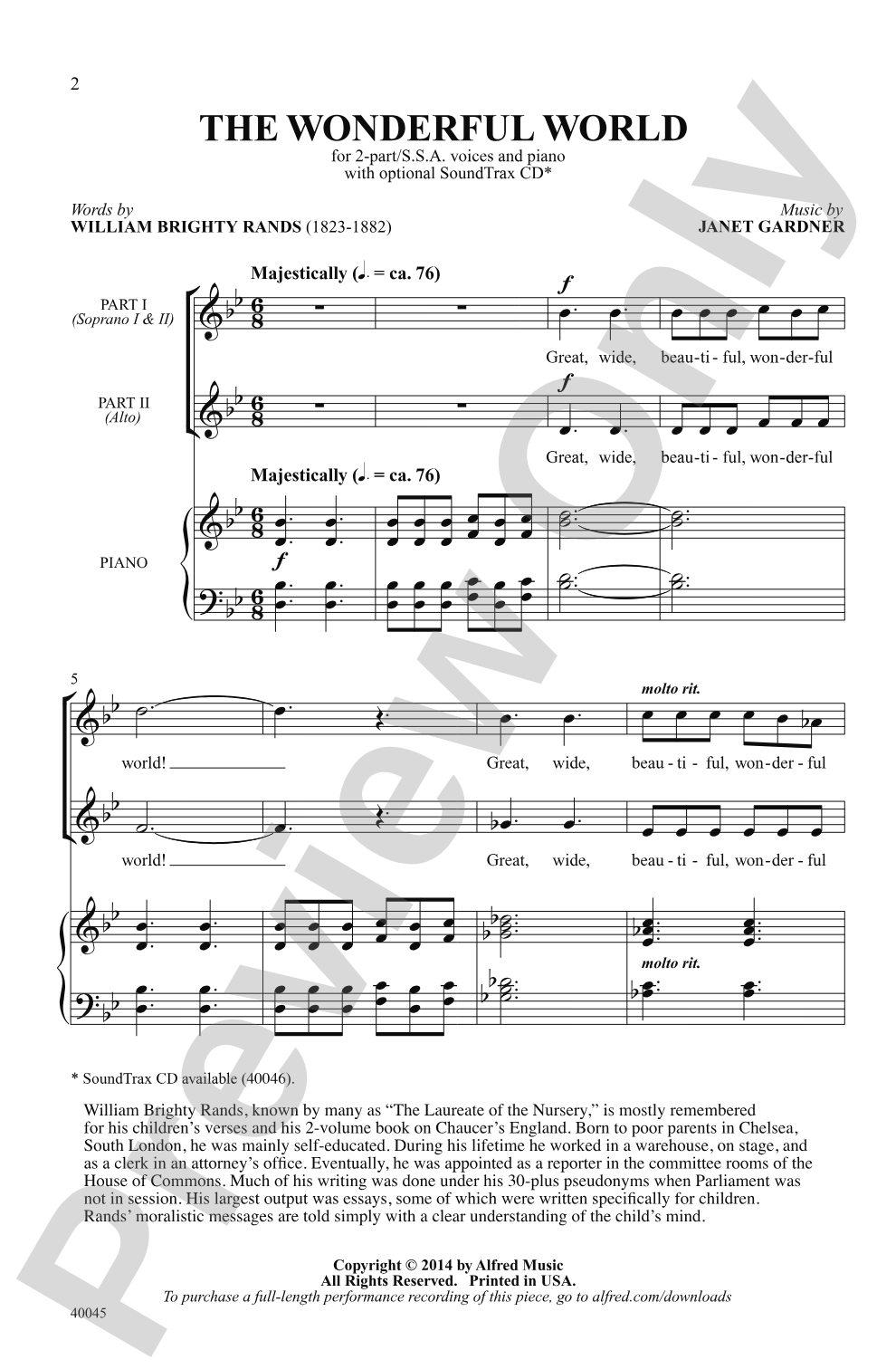 The Wonderful World: 2-Part / SSA Choral Octavo