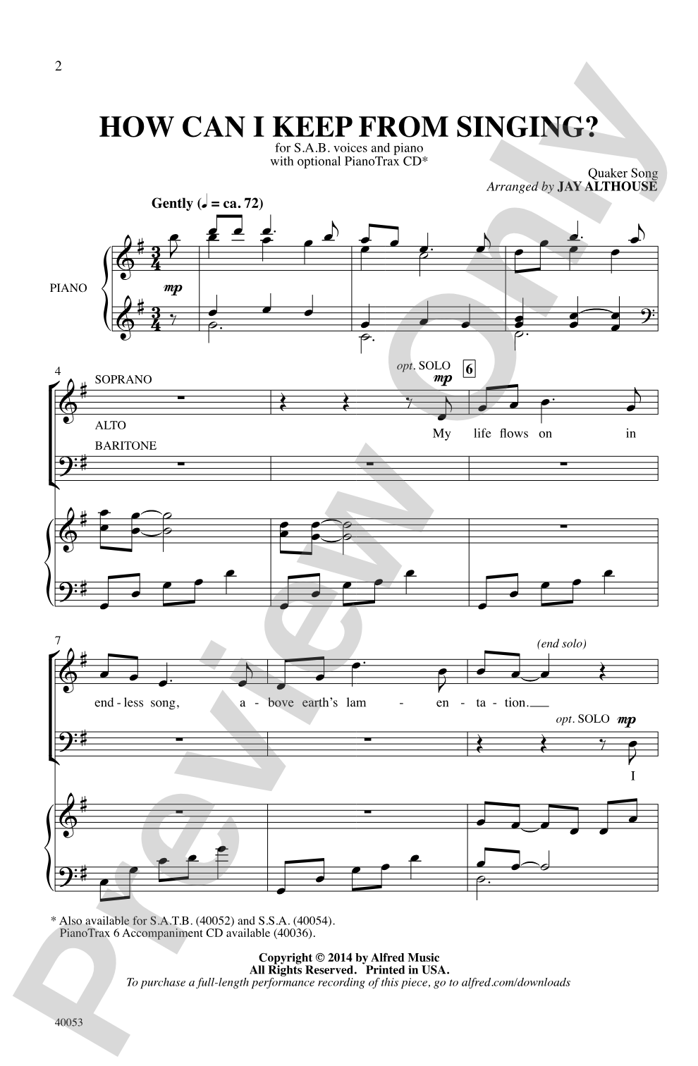 How Can I Keep from Singing?: SAB Choral Octavo