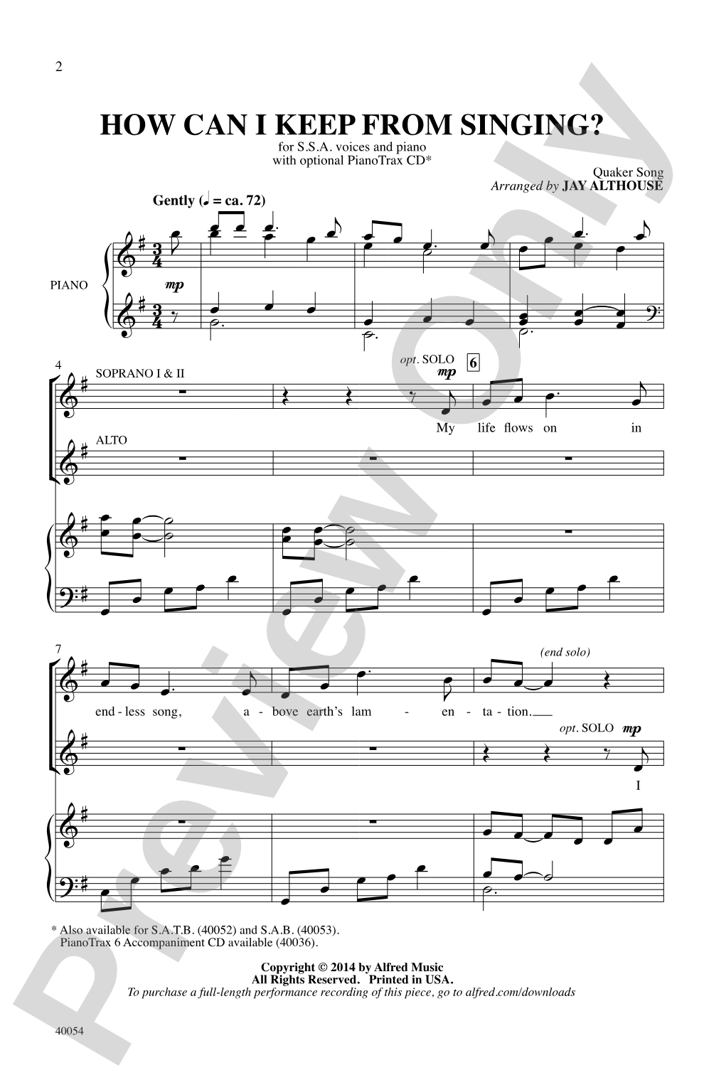 How Can I Keep from Singing?: SSA Choral Octavo