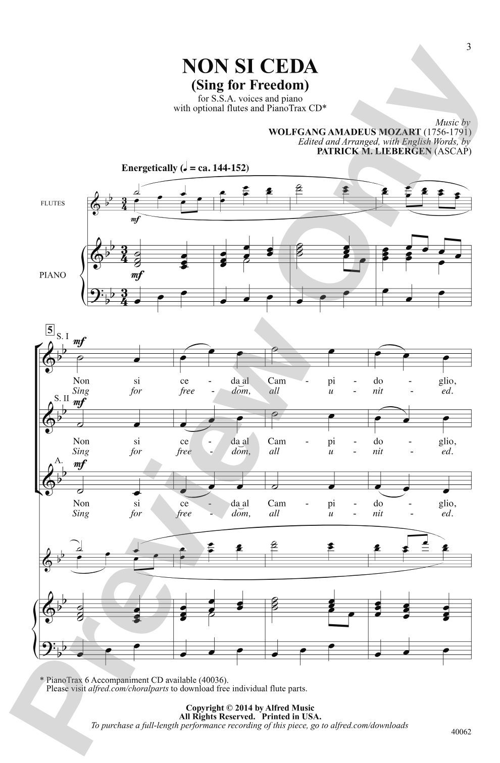 Non Si Ceda: SSA Choral Octavo
