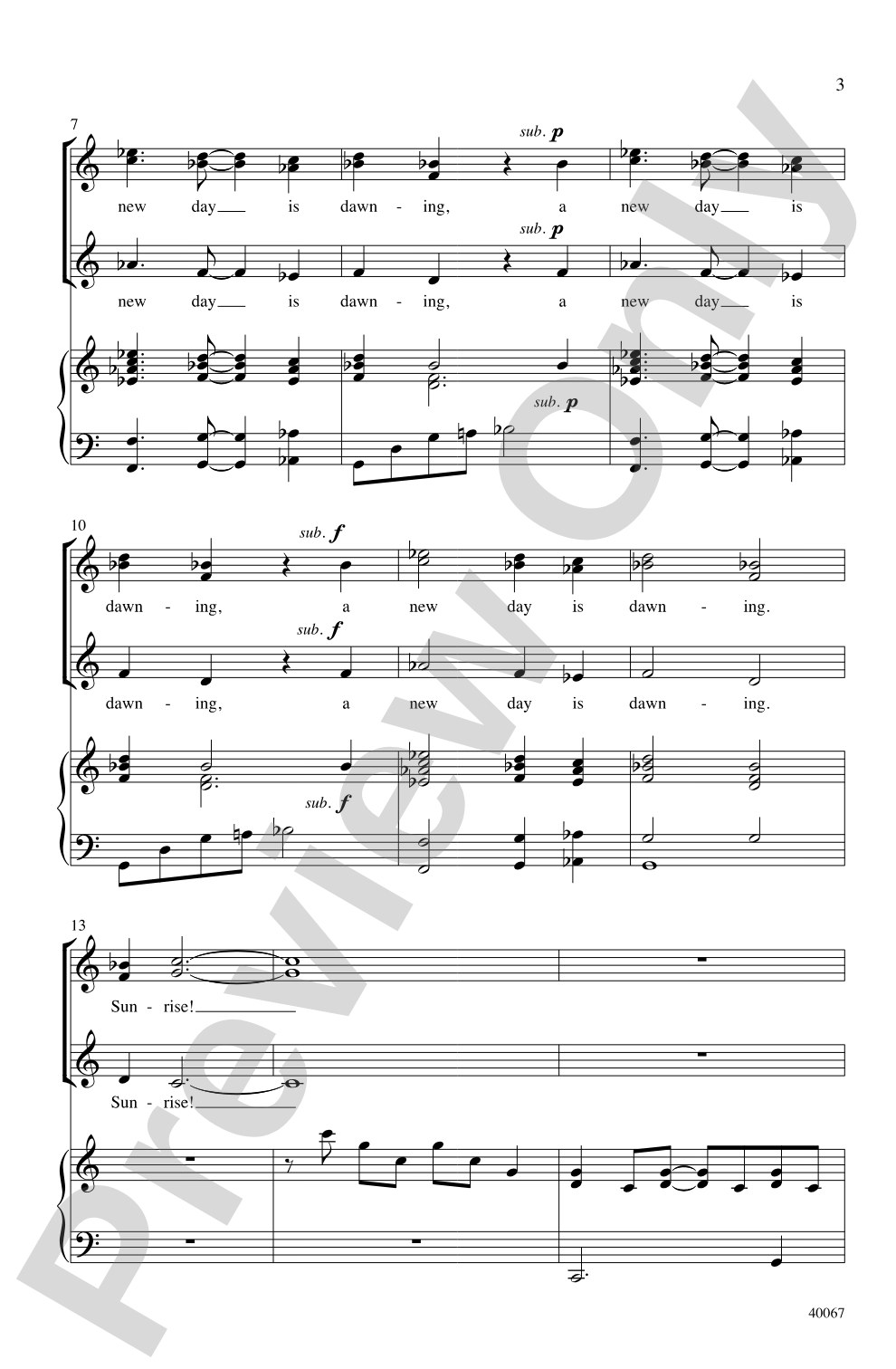 Sunrise: SSA Choral Octavo